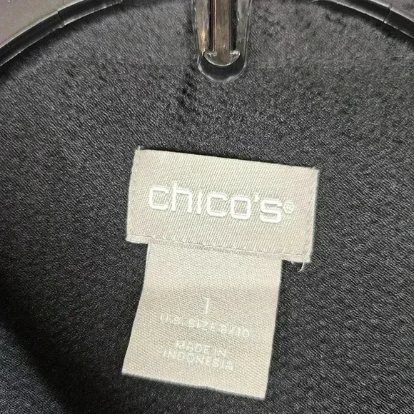 Chico's Damen Black Satin Metallic Bead Tie Front Neck Crinkle Tunic Size 1 (S) - Picture 12 of 14